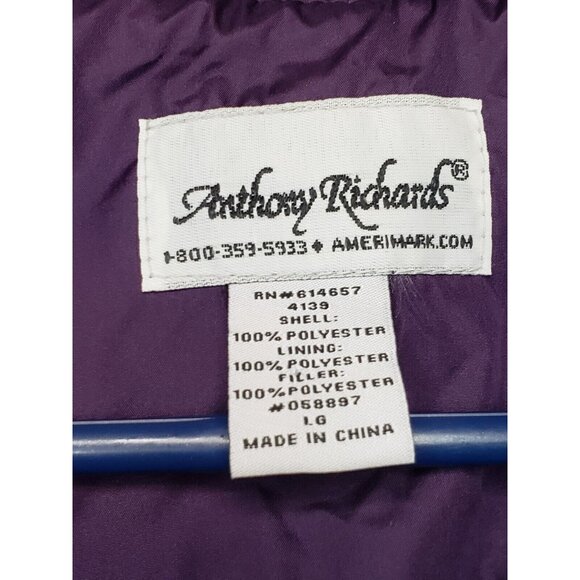 Anthony Richards Women's Sz L Purple Full Zip Puffer Vest Pockets Sleeveless - Picture 4 of 5